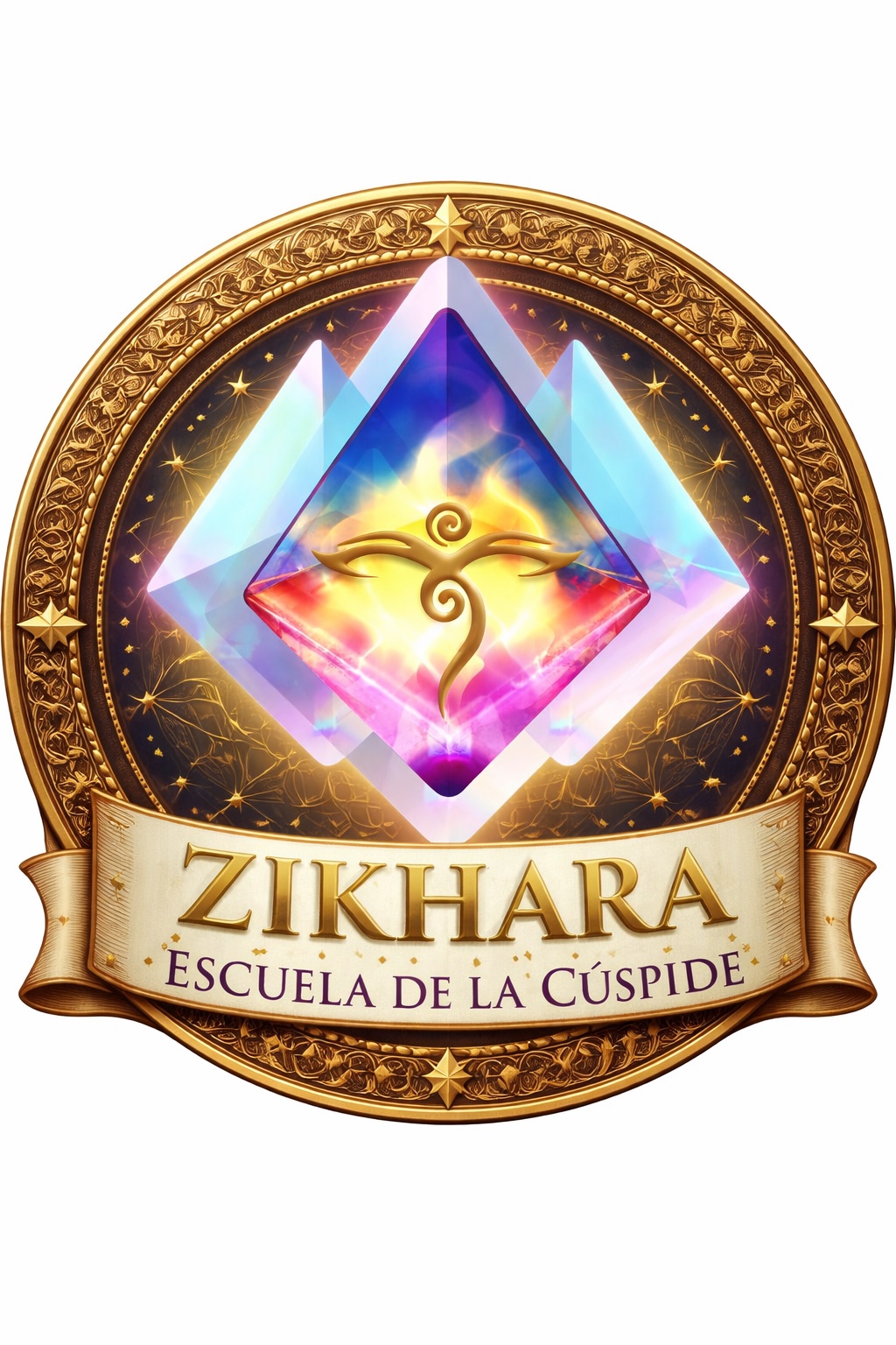 Emblema circular original de ZIKHARA Escuela de la Cúspide